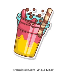 Bubble tea vector  sticker cartoon. hand draw illustration art