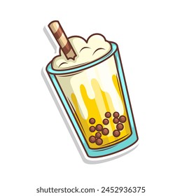 Bubble tea vector  sticker cartoon. hand draw illustration art