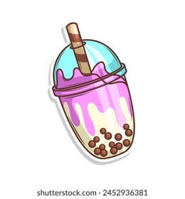 Bubble tea vector  sticker cartoon. hand draw illustration art