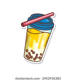 Bubble tea vector  sticker cartoon. hand draw illustration art