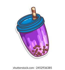 Bubble tea vector  sticker cartoon. hand draw illustration art