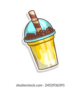 Bubble tea vector  sticker cartoon. hand draw illustration art