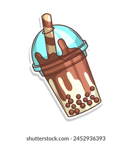 Bubble tea vector  sticker cartoon. hand draw illustration art