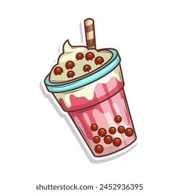 Vector de té de burbujas de dibujos animados. dibujo a mano ilustración arte