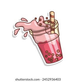 Bubble tea vector  sticker cartoon. hand draw illustration art