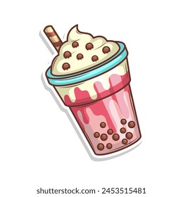 Bubble tea vector  sticker cartoon. hand draw illustration art