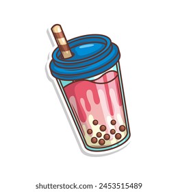 Bubble tea vector  sticker cartoon. hand draw illustration art