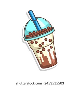 Bubble tea vector  sticker cartoon. hand draw illustration art