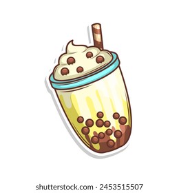 Bubble tea vector  sticker cartoon. hand draw illustration art