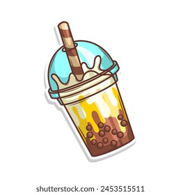 Bubble tea vector  sticker cartoon. hand draw illustration art