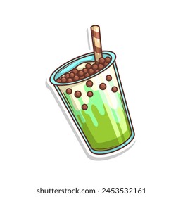 Bubble tea vector  sticker cartoon. hand draw illustration art