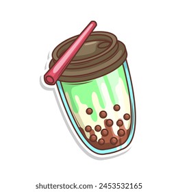 Bubble tea vector  sticker cartoon. hand draw illustration art