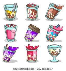 Bubble tea vector  sticker cartoon. hand draw illustration art