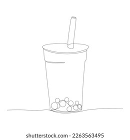 bubble tea. vector stock illustration. Plastic cups of tasty bubble tea. Mix tapioca pearls for bubble tea. Silhouette, one line. isolated on white background.