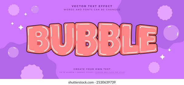 Bubble text effect on purple abstract background, vector playful graphic style