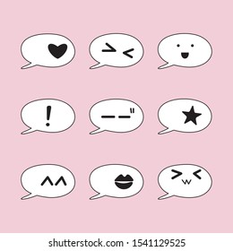 Bubble text with emotion symbol cartoon vector, illustration. Cute expression stickers on soft pink color background.