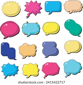 Bubble text for many text, usually for comic, communication, expression, etc. Chat bubble doodle colorful drawing elements. Various cute empty speech bubbles. Flat colorful messages. Vector collection