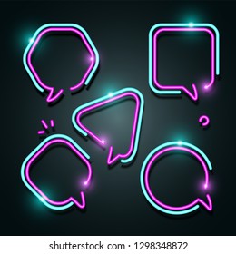 Bubble text neon banner set.