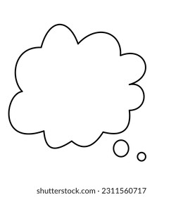 Burbble Think en forma plana. Burbuja de pensamiento negro o globo en formato vector. Arte de la línea de nube de moda. Piense en la ilustración vectorial de burbujas.