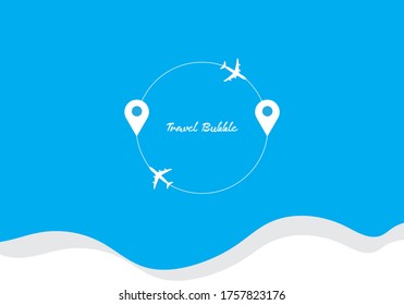 Bubble travel blue background airplanes flying in circle with location pin icon illustration graphic vector