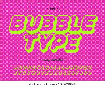 Bubble type modern typography on pink background. Font cartoon style for printing, decoration, party poster, promotion, t shirt, banner. Vector Illustration 10 eps