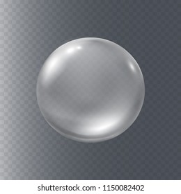 Bubble underwater isolated on transparent background. Vector gas, foam or oxygen bubble flying in air or under water. Realistic clear glass ball template.