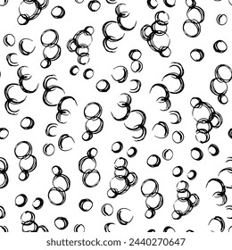 Bubble Vector seamless Pattern. Outline illustration of soap sud background. Black and white line art. Hand drawn graphic sketch. Linear drawing of water with air. For fabric and paper design