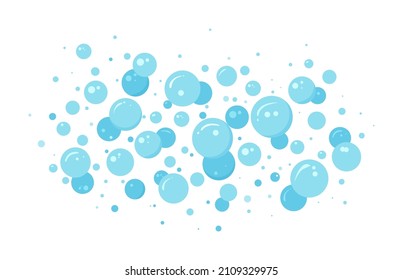 Bubble vector soap pattern, blue foam, abstract suds isolated on white background. Effervescent air bubbles stream. Cartoon soda pop. Fizzy drinks. Carbonated  illustration