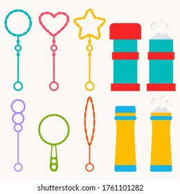 Bubble wand and bottle vector cartoon set isolated on a white background.