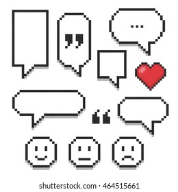 Bubble words and talk with hearts and smile. Valentines icon,  icons llustration of in an 8-bit cartoon style. Quote marks collection. Quote marks illustration. Quote marks icons. Quote marks symbols.