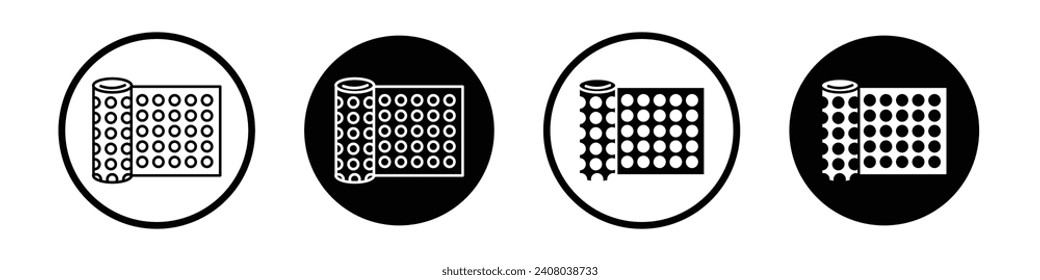 Juego de iconos de ajuste de burbujas. Símbolo vectorial de lámina de plástico de envoltura de burbujas en un estilo negro relleno y delineado. Signo de la hoja de protección de empaquetado de burbujas.