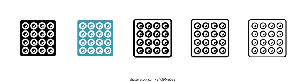 Juego de iconos vectoriales de ajuste de burbujas. Símbolo de material de embalaje para el diseño de la interfaz de usuario.