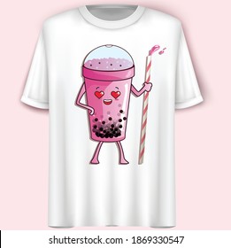 Bubble-Boba Tea Concept Design.Vector Illustration. T-Shirt Design.