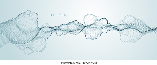 Bubbled abstract vector fluid particle flow, nano medical technology, microbiology science fiction theme illustration.