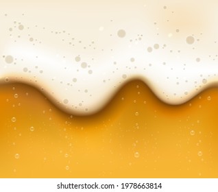 Bubbled beer texture. Beers bar foam macro background vector image, fizzy bubbles beverage orange backdrop, drink oktoberfest yellow pattern