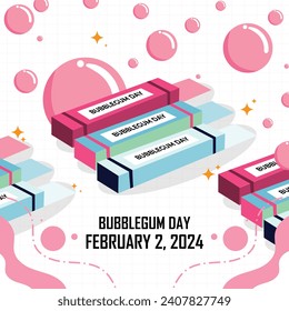 Bubblegum Day - 2 février 2024, le design attrayant, peut être utilisé sur toutes les plateformes de médias sociaux, belle combinaison de couleurs, obtenir maintenant pour votre premier
