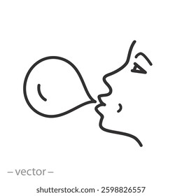 bubblegum icon, lips blowing gum bubble, line vector illustration