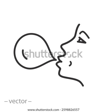 bubblegum icon, lips blowing gum bubble, line vector illustration