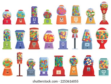 Bubblegum machine icons set cartoon vector. Gum candy. Vending toy