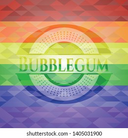 Bubblegum on mosaic background with the colors of the LGBT flag