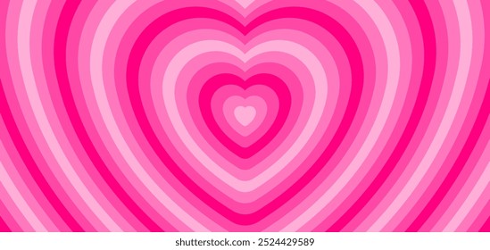 Fundo de túnel de amor cor rosa Bubblegum cor. Cobertura psicodélica com efeito hipnótico de formas cardíacas. Ilustração vetorial