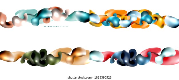 Bubbles abstract background set. Flying plastic style fluid shapes on white. Vector wallpapers