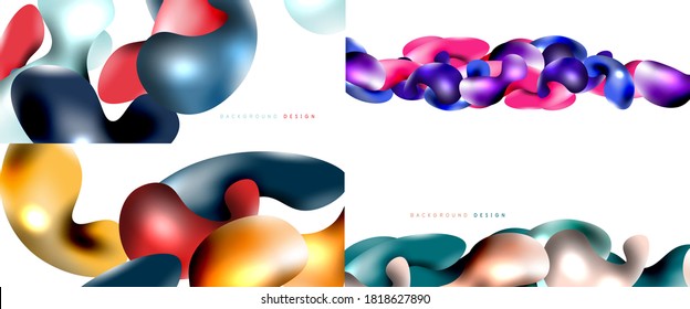 Bubbles abstract background set. Flying plastic style fluid shapes on white. Vector wallpapers