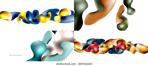 Bubbles abstract background set. Flying plastic style fluid shapes on white. Vector wallpapers