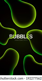 Bubbles Abstract Background for Social Media. Green Abstract Fluid Shapes on black background. Vector illustration
