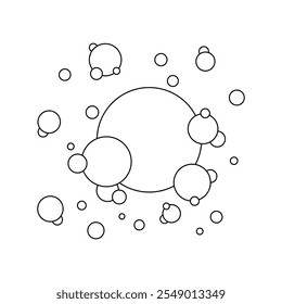 Bubbles, air foam, black and white contour line illustration drawn by hand, vector. A flying decorative element for labels, advertising, and decoration. Transparent circles, the air in the aquarium.