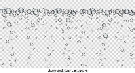 Bubbles air underwater texture isolated on transparent background. Realistic champagne drink, soda effect template. Air, gas or oxygen under water - stock vector