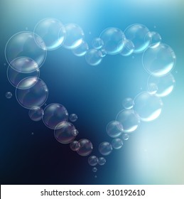 Bubbles background symbol of heart in the water. Vector