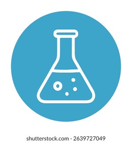 Bubbles in beaker on blue. Icon symbol illustration