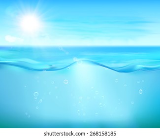 Bubbles in blue sea. Vector Illustration.